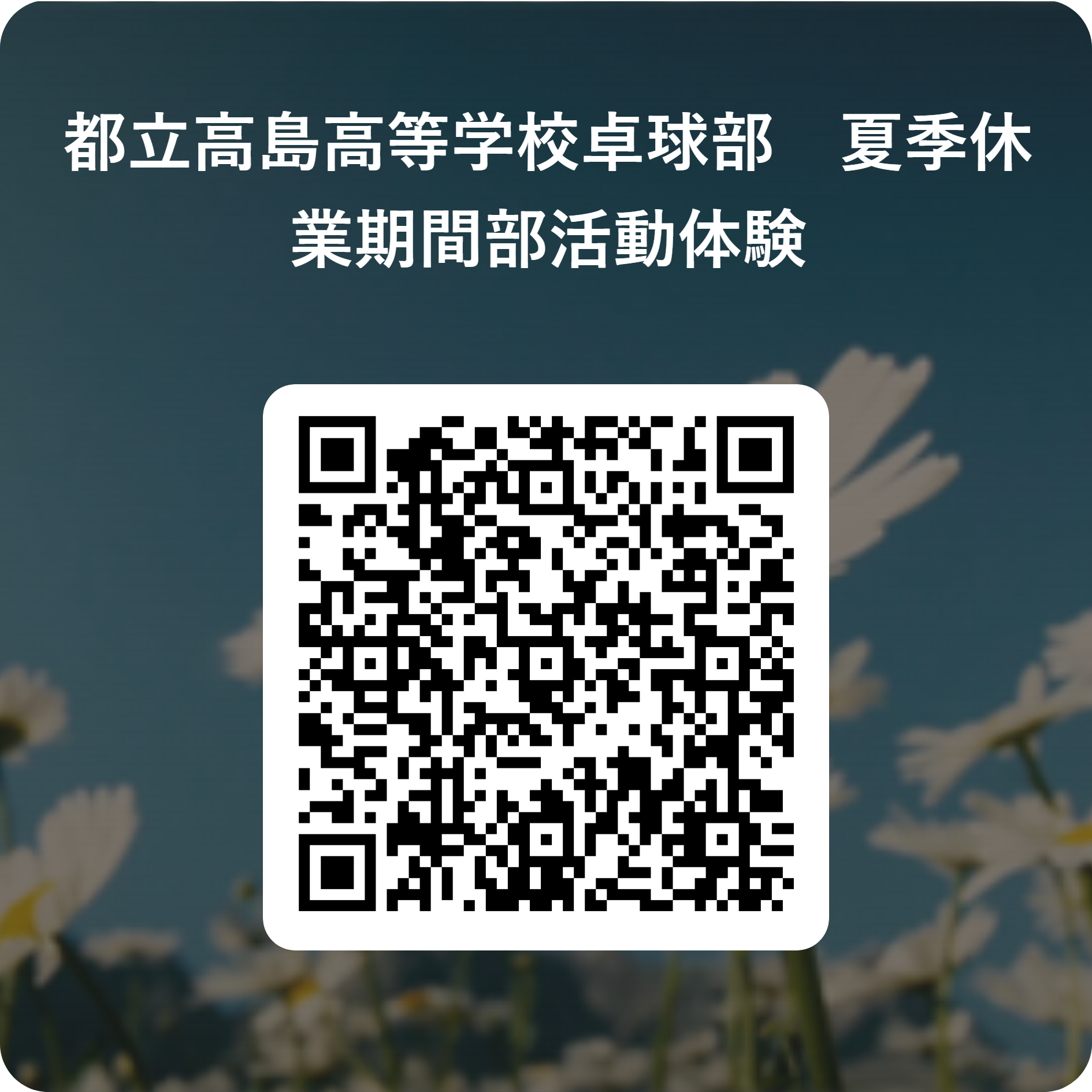 都立高島高等学校卓球部　夏季休業期間部活動体験 用 QR コード